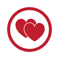 Flat red Love Sign icon in circle on white