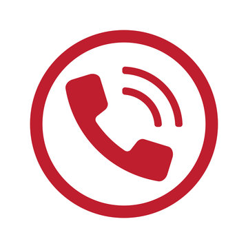 Flat red Phone icon in circle on white