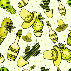 Beautiful pattern with bottles and cactus