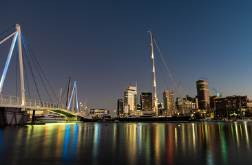 Auckland Skyline reflecting on Westhaven Marina
