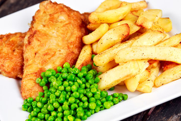 British Traditional Fish and chips with peas