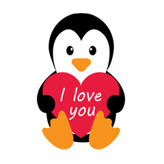 Fototapeta premium penguin with heart and text
