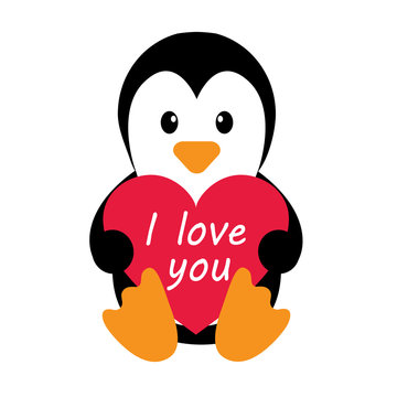 penguin with heart and text