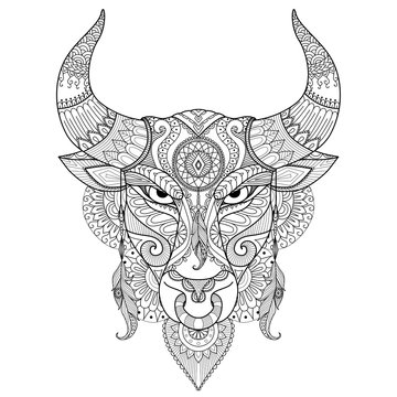 Drawing angry bull for coloring book,tattoo,T shirt design and other decoration
