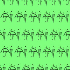 Autumn umbrella and rain doodles hand drawn seamless pattern