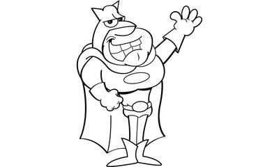 Fototapeta na wymiar Black and white illustration of a super hero waving.