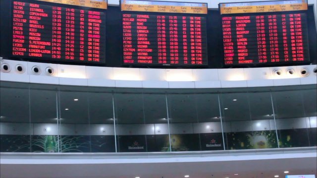Flight information board in Ben Gurion international airport .  Terminal 3.Tel Aviv. Israel