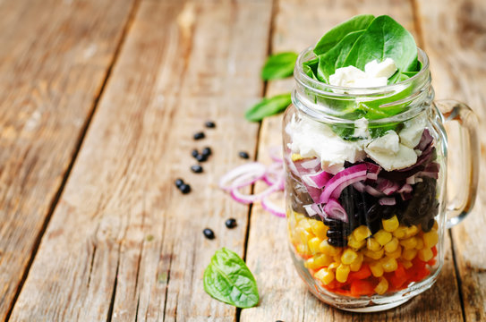 Carrot Corn Black Beans Red Onion Feta Spinach Salad