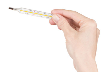Weibliche Hand mit Thermometer