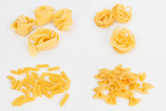 different sorts of italian pasta isolated on white