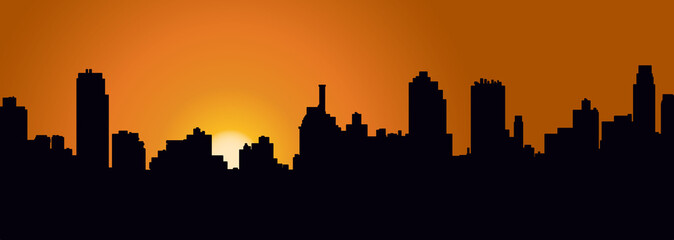Vector illustration of city landscape silhouette sunset.