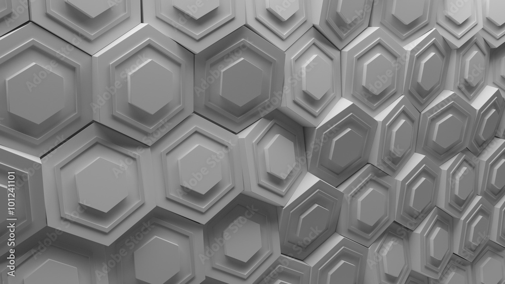 Poster 3d background platte made of randomly rotated sixgon pattern elements