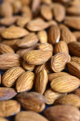 Peeled almonds closeup.