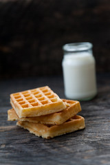 Belgian waffles with milk for breakfast