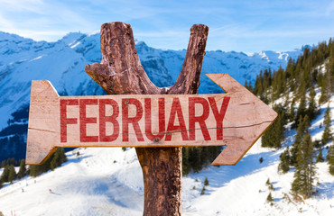 February arrow with winter background