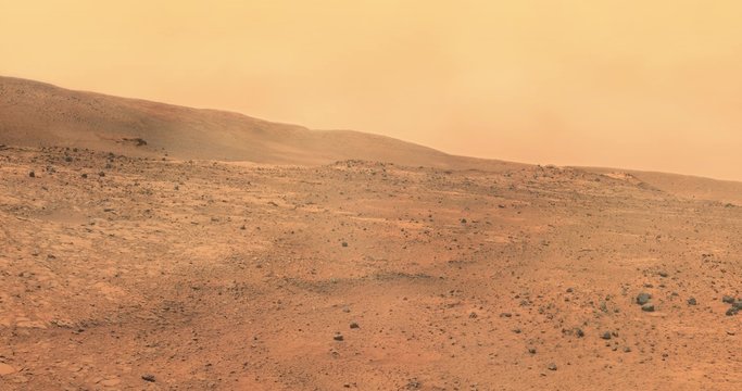 Zoom shot of moderate dust storm at Tuskegee Crater, Mars.. Data: JPL/NASA. 