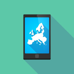 Long shadow phone icon with   a map of Europe