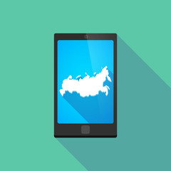 Long shadow phone icon with   a map of Russia