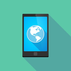 Long shadow phone icon with  an America region world globe