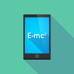 Long shadow phone icon with  the Theory of Relativity formula