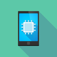 Long shadow phone icon with  a cpu