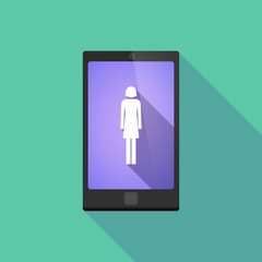 Long shadow phone icon with  a female pictogram