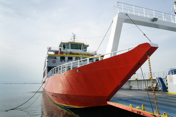 Naklejka premium big ferry boat in sea port