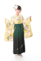 portrait of japanese traditonal woman on white background