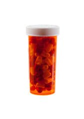 Closed Plastic Bottle Full Of Medicine Capsules