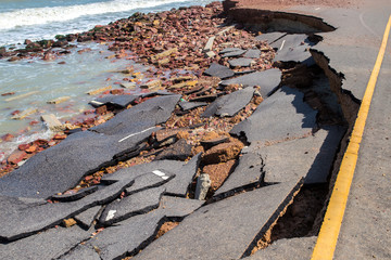 Beach Road slide along the beach to water erosion, Because storm