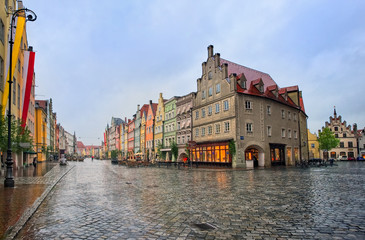Old gothic street in old bavarian town by Munich, Germany