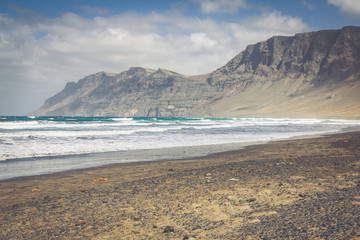 Fototapeta na wymiar coast of Famara beach, Lanzarote Island, Canary Islands, Spain