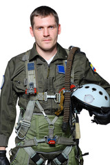 military pilot, isolated in white background