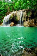Fototapeta na wymiar Waterfall in Erawan national park, level 2, Kanchanaburi