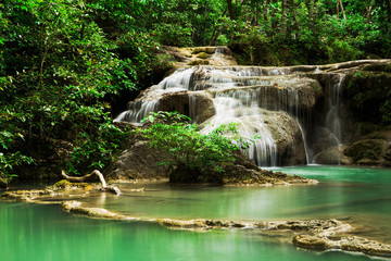 Deep forest Waterfall in Erawan Waterfall National Park, Kanchan