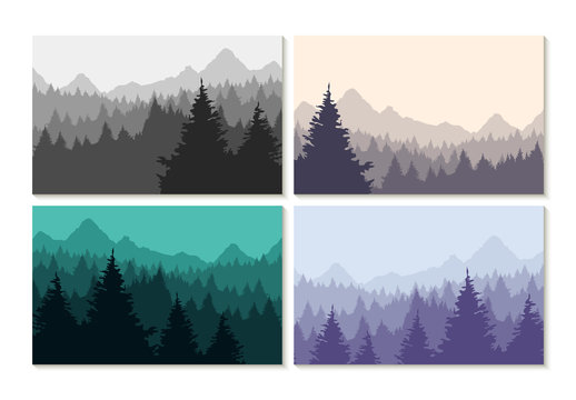Concept illustration winter forest landscape set