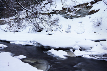 Flowing river in winter