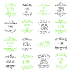 Vector set of hand drawn logos and labels for beauty shops and cosmetics.