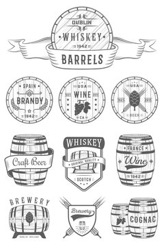 Set of Vector Cask Alcohol Emblems