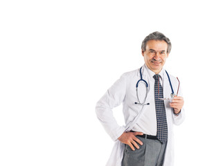 Fototapeta premium Adult qualified physician diagnostician, with a stethoscope, med