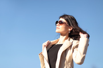 Young beautiful sexy girl. Walking the streets of the city.