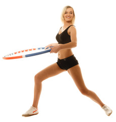 Fototapeta na wymiar sporty fit girl doing exercise with hula hoop.