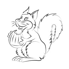 Illstration of the cheerful and smiling the character squirrel with nut 