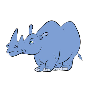 illstration of a cheerful blue rhinoceros for the children's book