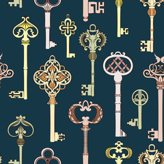 Seamless pattern with antique keys