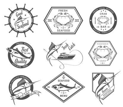 Vector Set of Seafood Labels and Signs