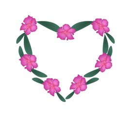 Fototapeta na wymiar Pink Rhododendron Flowers in Heart Shape Frame