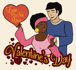 Young In-love Multiracial Couple, Vector Illustration