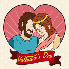 In Love Couple Portrait for Valentine's Day, Vector Illustration
