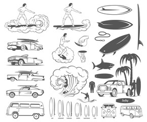 Vector Set Elements of Surfing and Extreme Sports